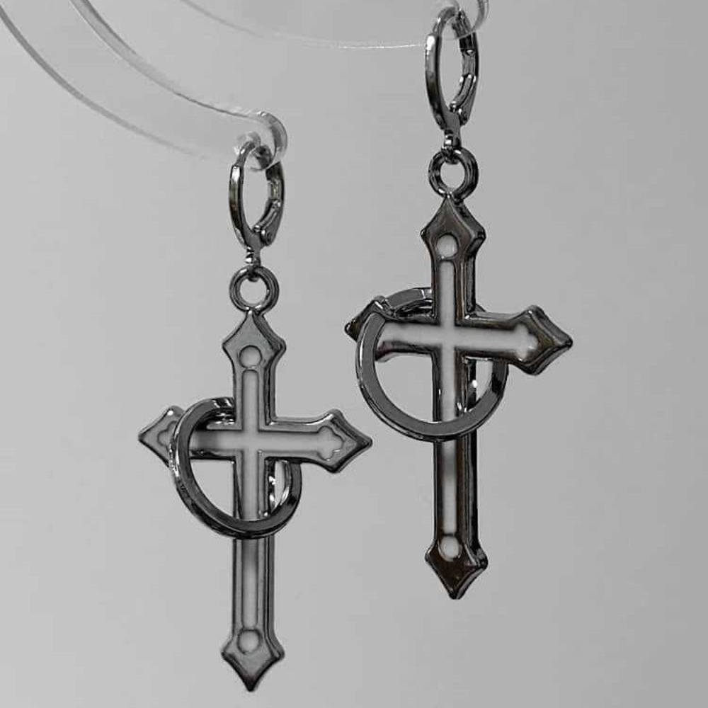 Men Accessories Aesthetic - Anting Gantung Salib Lingkaran Warna Perak