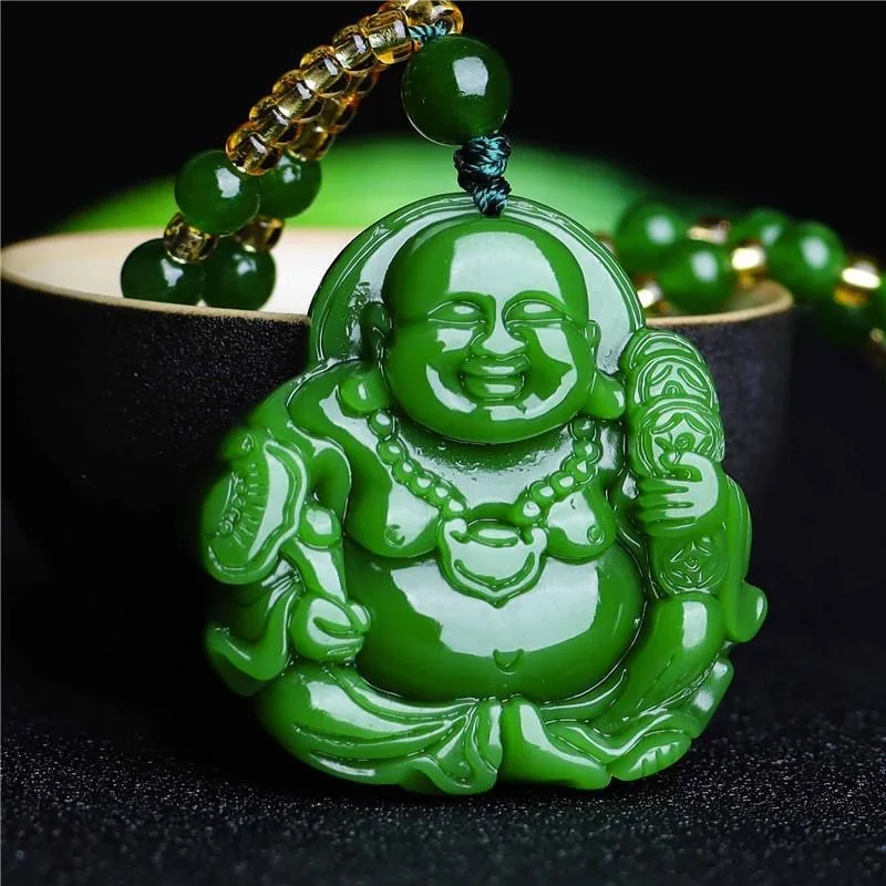 Men'S Vegan Accessories - Cina Green Jade Maitreya Buddha Liontin
