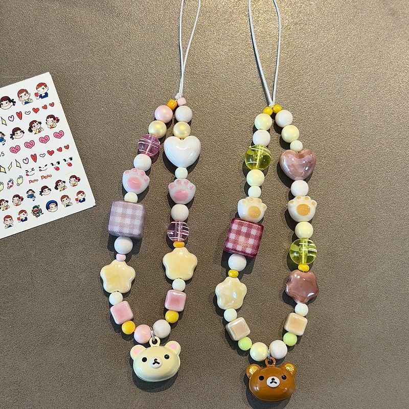 Men Accessories Aesthetic - Tali Ponsel Berhias Manik-Manik Estetis Rilakkuma,