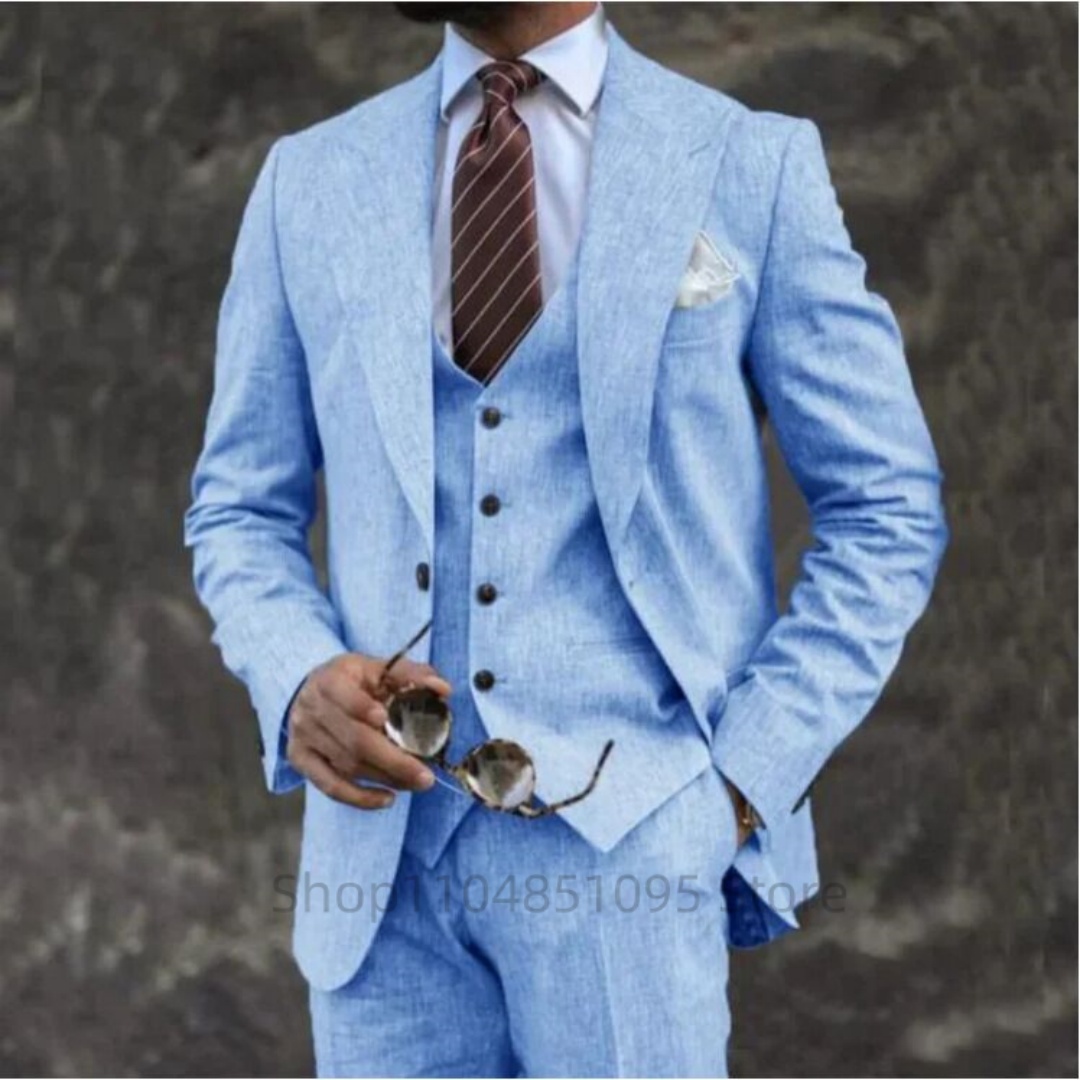 Men Accessories Elegant - Setelan Pria Linen 3 Potong Berkualitas