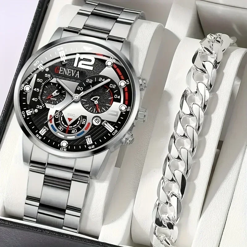 Men Accessories Elegant - 2 Buah Set Jam Tangan Kuarsa