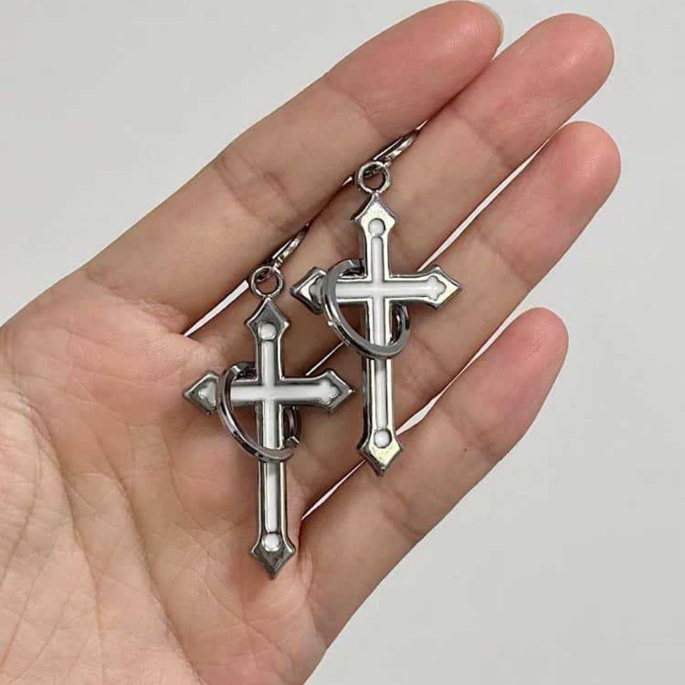 Anting Gantung Salib Lingkaran - Men Accessories Aesthetic ulasan dan harga